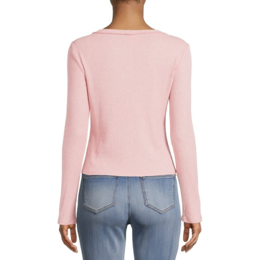 Style & Co Waffled Contrast-Stitch Seam Top,pink S - Image 2