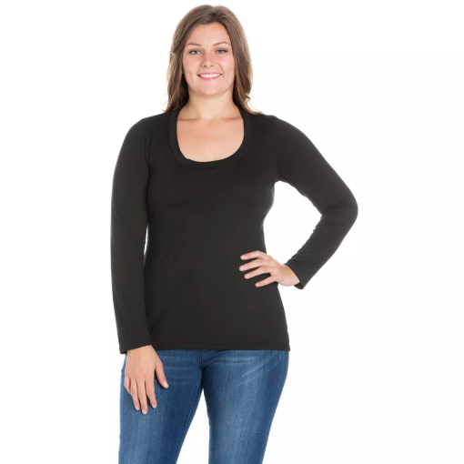 24 Seven Women's Plus Size Long Sleeves T-Shirt - Black 3X