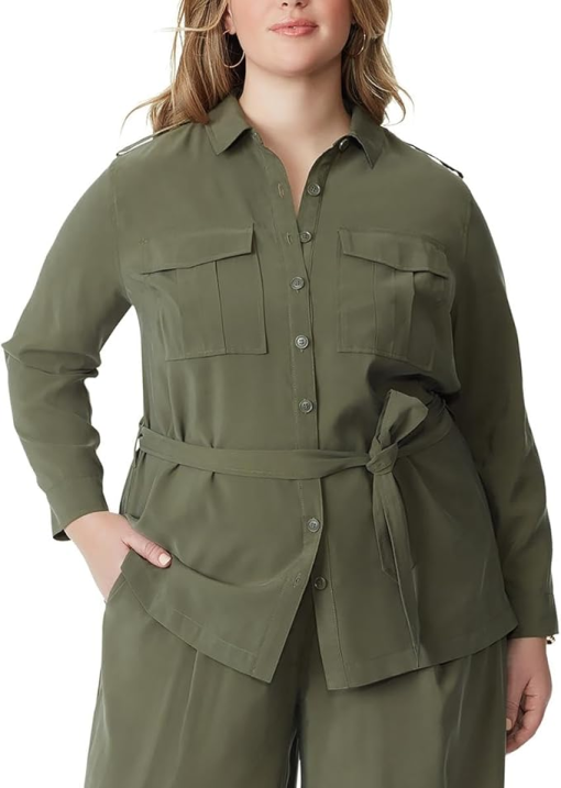 Jessica Simpson Olive Night Plus Size Safari Shirt Jacket - 1X - Women's Top