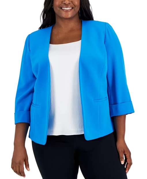 Le Suit Plus Size Blue Blazer Jacket - Women's Workwear