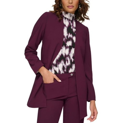 Calvin Klein Petite Open-Front Collarless Blazer - Aubergine size 4P