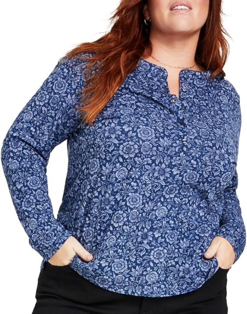 Style & Co Plus Size Printed Knit Shirt, Created for Macy's - Blue Floral 1X