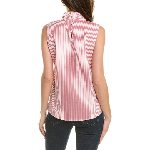 Tahari ASL Red Striped Bow Top - Sleeveless Blouse - L - Image 2