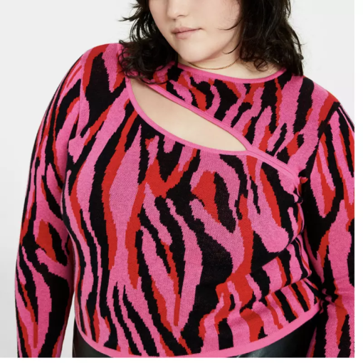 Bar III Plus Size Pink Zebra Cutout Sweater - Women's Top 2X