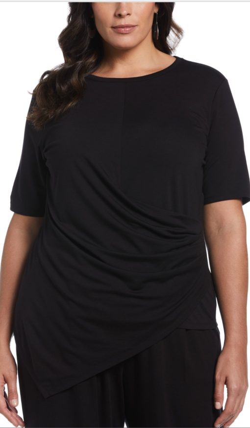 Ella Rafaella Plus Size Drape Front Knit Elbow Sleeve Top - Black size:3X