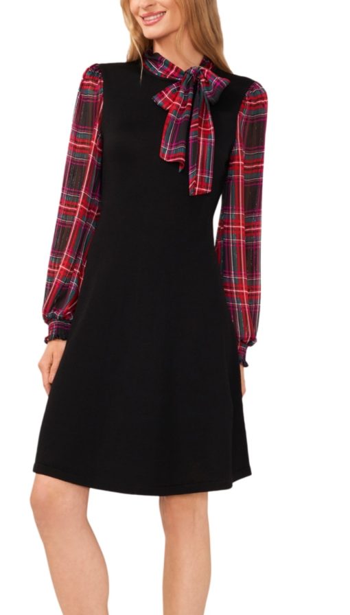 CeCe Glamour Melody Womens Plaid Knit Sweaterdress XL