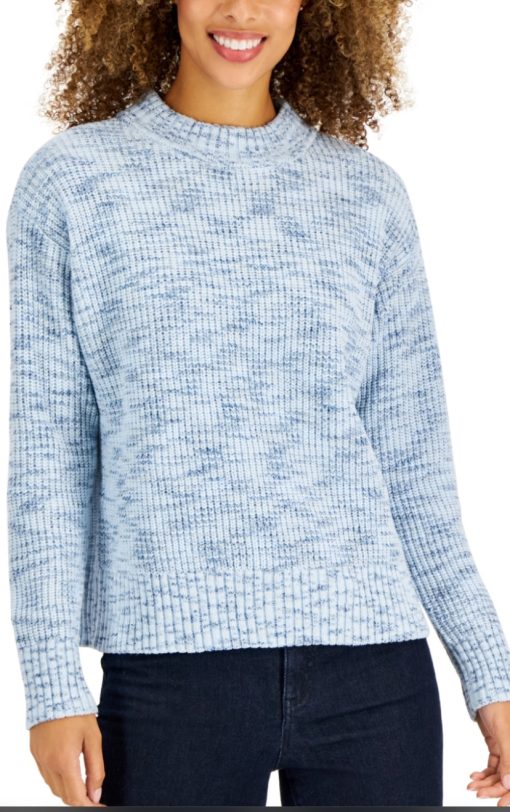 Style & Co Women's Space Dye Mock-Neck Sweater, Created for Macy's - Angel Falls XL