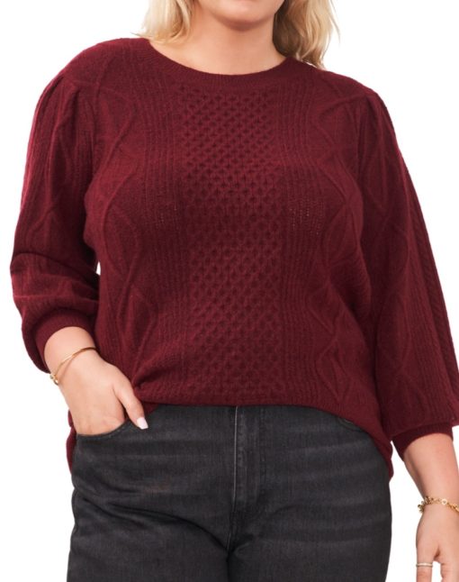 1.state Trendy Plus Size Cable-Knit Sweater - Windsorwine 2X