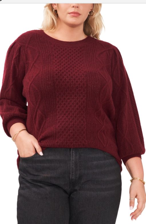 1.state Trendy Plus Size Cable-Knit Sweater - Windsorwine 1X