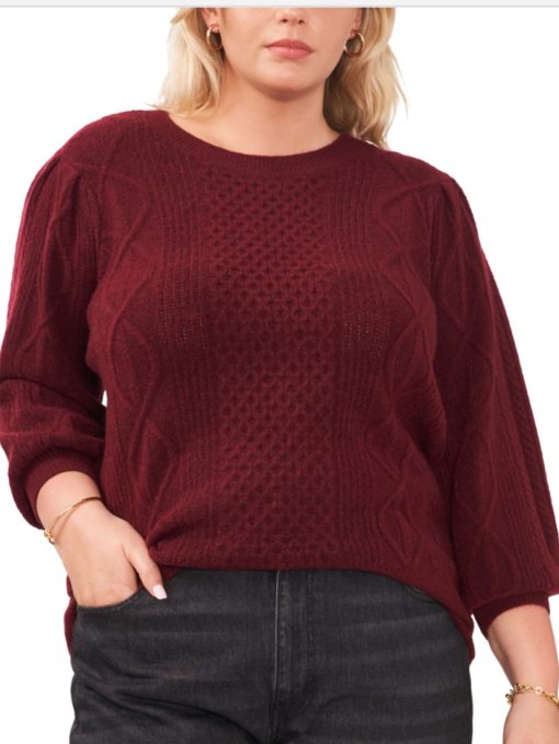 1.state Trendy Plus Size Cable-Knit Sweater - Windsorwine 1X