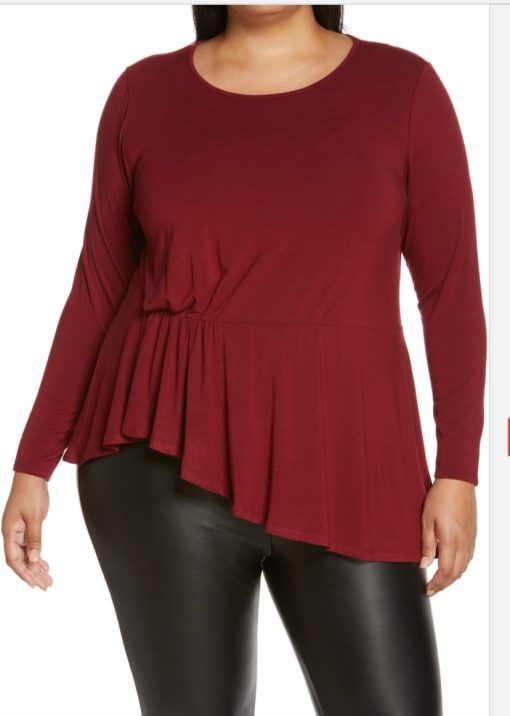 Vince Camuto Asymmetric Peplum Top in Earth Red at Nordstrom, Size 2X