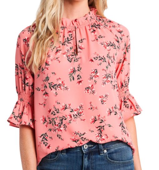 CeCe Ruffled Floral-Print Top size M