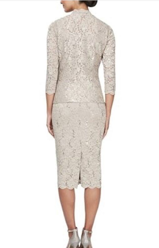 SLNY Champagne Lace Dress Suit Petite Mother of the Bride Outfit - Image 2