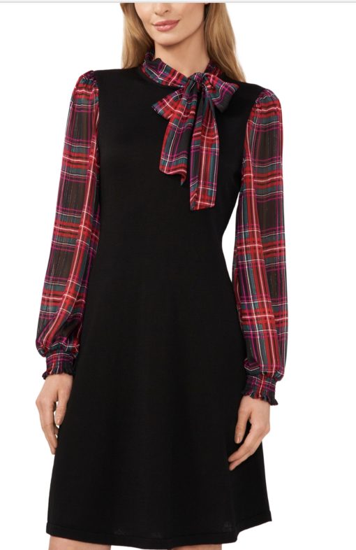 CeCe Glamour Melody Womens Plaid Knit Sweaterdress S