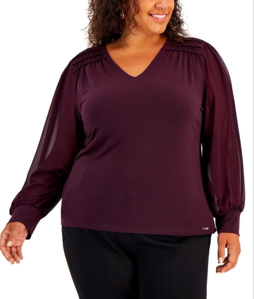 Calvin Klein Plus Size Pleated-Detail V-Neck Top size 3x