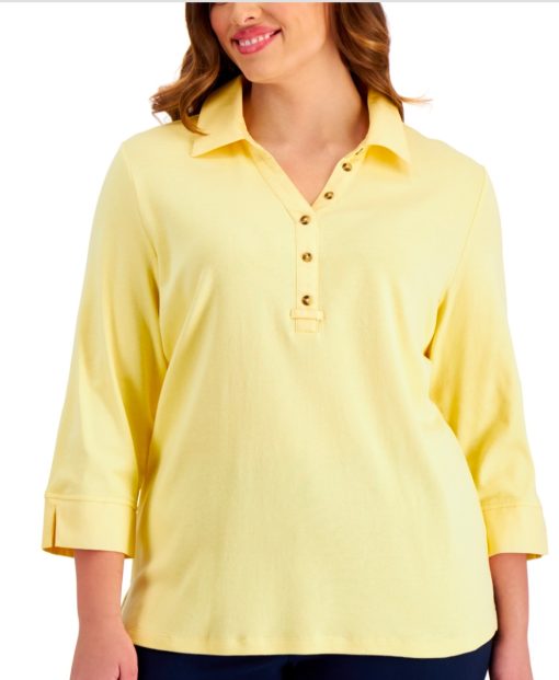 Karen Scott Plus Size 3/4-Sleeve Cotton Top, Created for size 2x