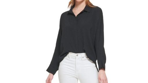 Calvin Klein Women's Long Sleeve V-Neck Collared Shirt size XL