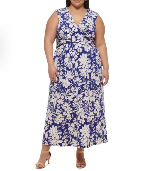 Jessica Howard Plus Womens Printed Polyester Maxi Dress blue 16W