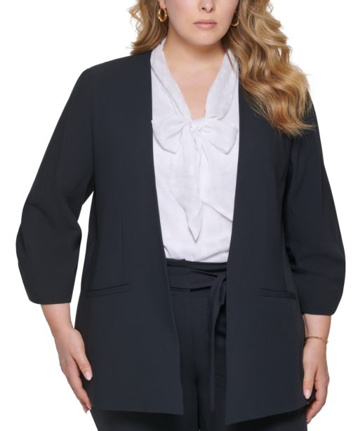 Calvin Klein Plus Size Collarless 3/4-Sleeve Jacket - Navy 20W