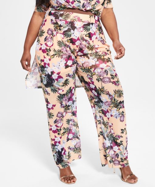 Nina Parker Trendy Plus Size Printed Mesh Pants, Created for Macy's - Floral Print 3X