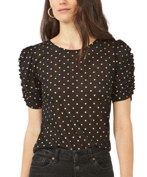 1.state Black Polka Dot Top - Short Sleeve Crewneck - Size L