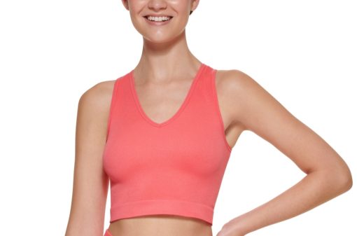 CK Performance Womens Solid Ribbed V Neck Crop Tank pink M