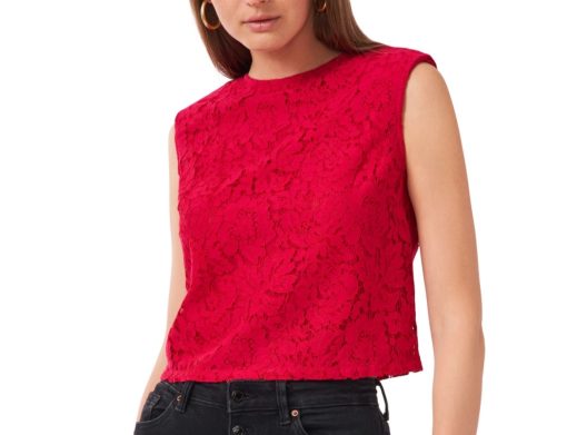 1.STATE Lace Shoulder Pad Sleeveless Top RED L