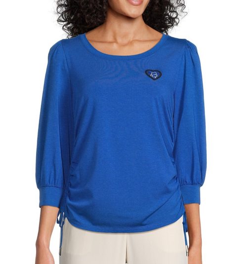 Karl Lagerfeld Paris Women's Ruched Top - Blue - Size L