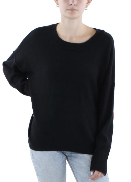 CeCe Women's Valentine Elbow Hearts Long-Sleeve Crewneck Sweater - Rich Black Size L