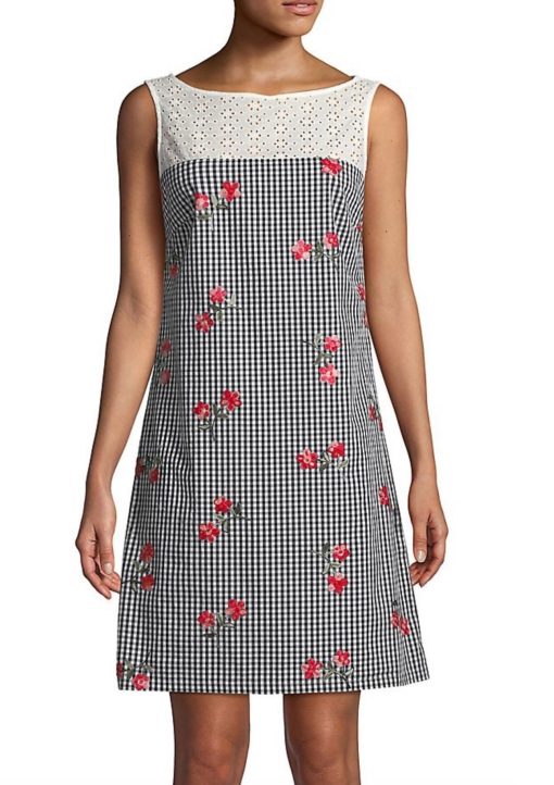 Karl Lagerfeld Paris Women's Eyelet Cotton Shift Dress - Black Ivory, Size 14