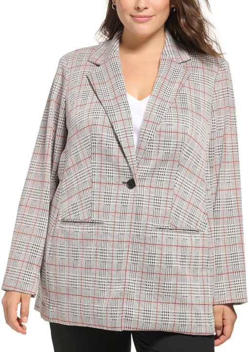 Calvin Klein Plaid Blazer Plus Size Gray Women's Jacket