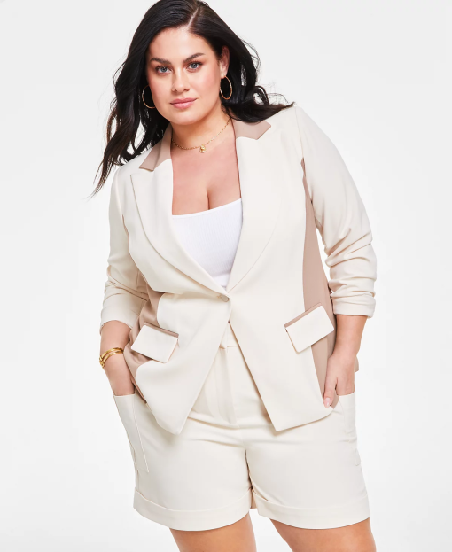 Nina Parker Plus Ivory Colorblock Blazer 2X - Women's Suit Jacket