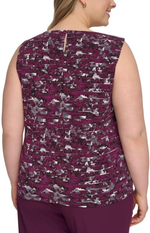 Calvin Klein Purple Print Sleeveless Top - Size S - Blouse - Image 2