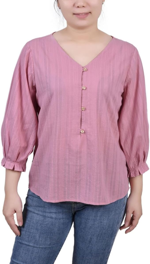 NY Collection Pink Button Down Blouse - Petite Size - Women's Tops