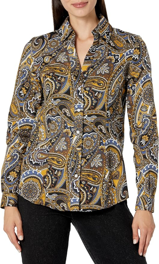 Jones New York Paisley Print Button Down Shirt - Women's Top