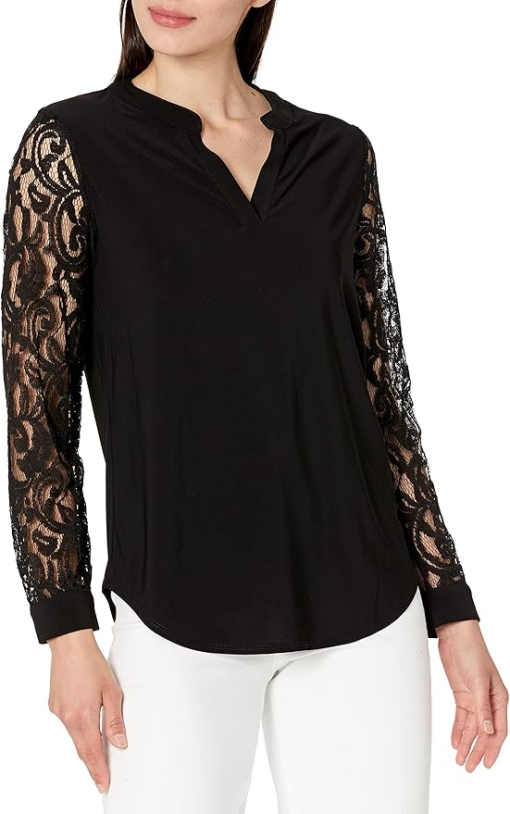 Kasper Black Lace Sleeve Blouse - XL - Women's Tops