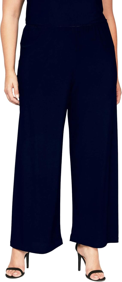 NY Collection Petite Navy Palazzo Pants - Wide Leg Trousers