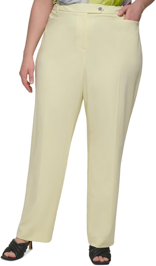 NY Collection Plus Size Yellow Straight Leg Pants - Work Pants