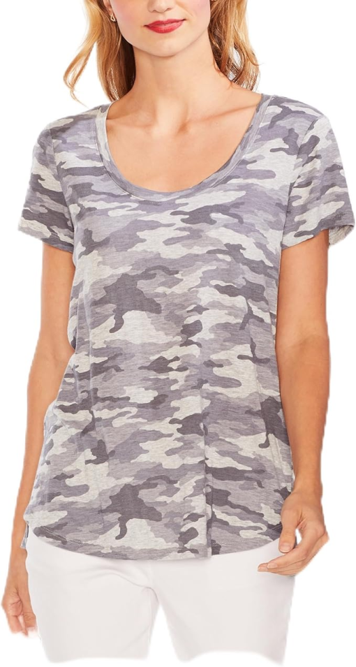 Vince Camuto Gray Camo Scoop Neck Tee - Size M - Women's Tops