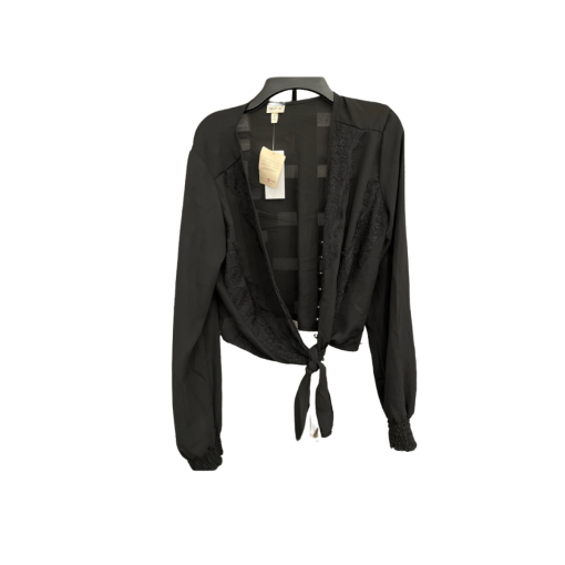 Black Tie Front Blouse - Size M - Women's Top -