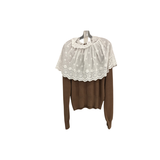 Brown Sweater with White Collar L - Women's Knitwear Top