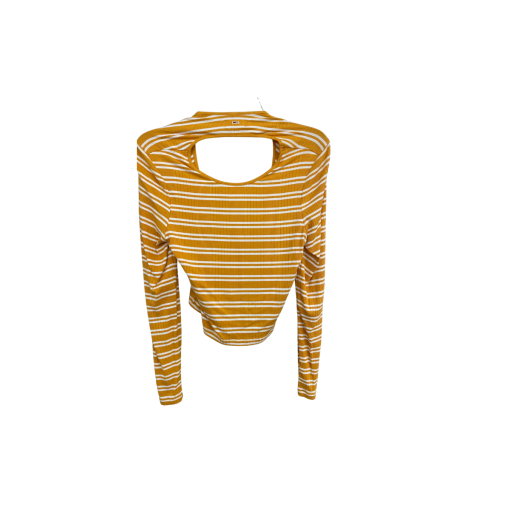 Tommy Jeans Striped Crop Top - Mustard Yellow - Size M - Women's Shirt