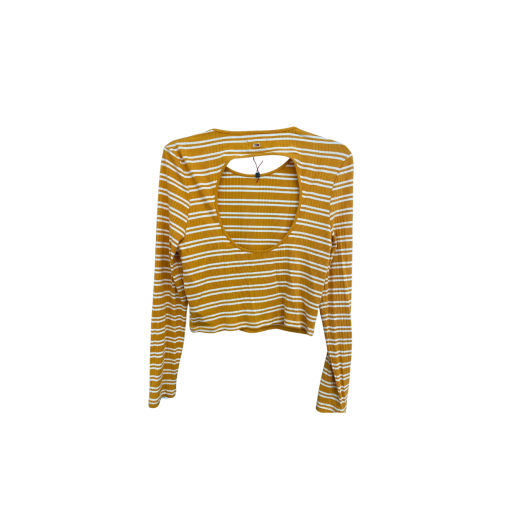 Tommy Jeans Striped Crop Top - Mustard Yellow - Size M - Women's Shirt - Image 2