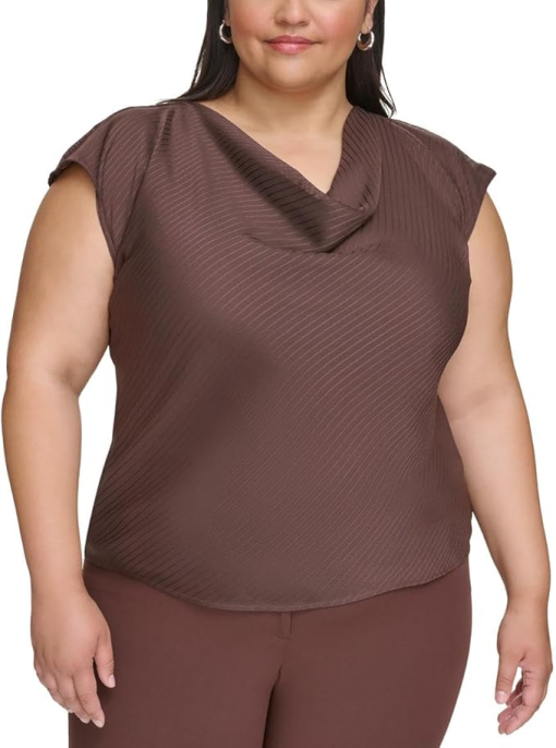 Calvin Klein Plus Brown Blouse 3X Cowl Neck Top for Women