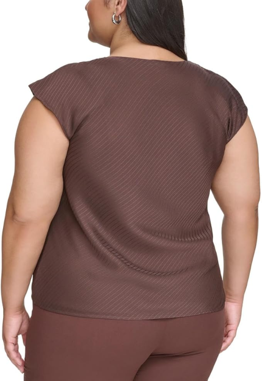 Calvin Klein Plus Brown Cowl Neck Blouse 1X - Women's Tops - Image 2