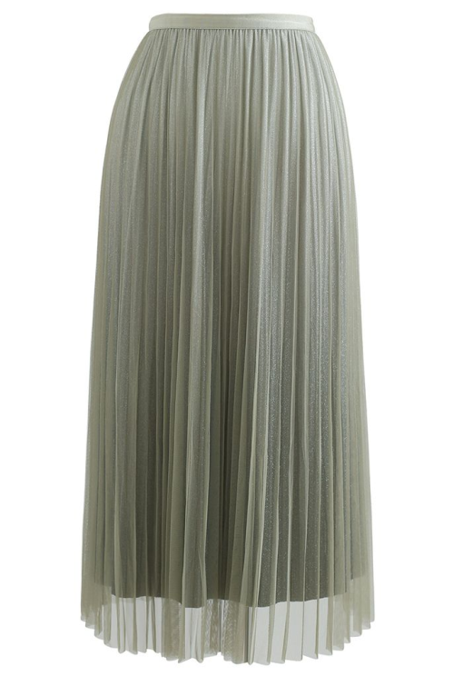 TAPE Sage Green Pleated Midi Skirt - Size M - Women's Fashion