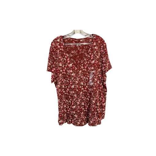 Floral Print Burgundy Top 3X - Women's Blouse