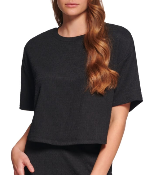 Calvin Klein Black Textured Crop Top - XL - Women's Shirts