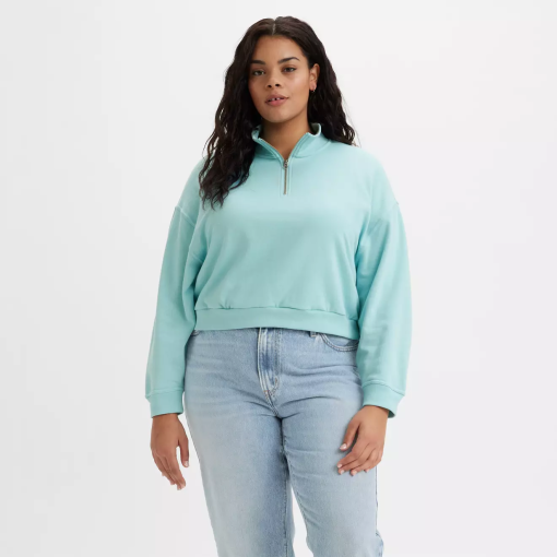 Levi's Plus Size Teal Fleece 1/4 Zip Pullover Sweater - Women's