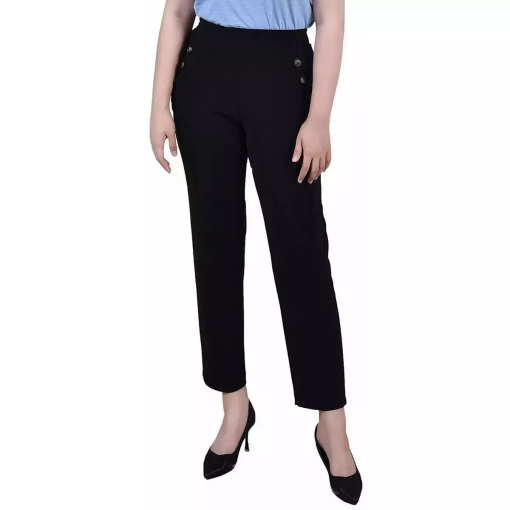 NY Collection Black Petite Pull-On Pants - Women's Trousers